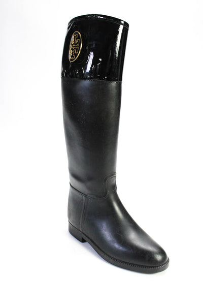 Tory Burch Womens Black Embellished Knee High Rubber Rain Boots Shoes Size 6