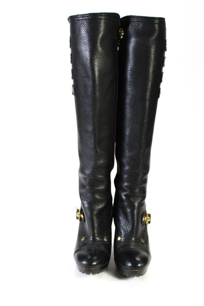Tory Burch Womens Black Leather Buckle Platform Knee High Boots Shoes Size 6.5M
