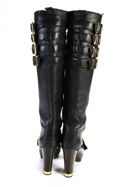 Tory Burch Womens Black Leather Buckle Platform Knee High Boots Shoes Size 6.5M