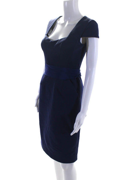 Ports 1961 Womens Square Neck Cap Sleeve Twill Sheath Dress Navy Blue Size 6