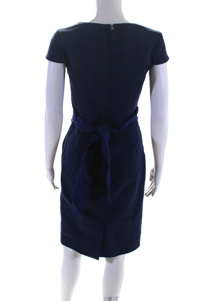 Ports 1961 Womens Square Neck Cap Sleeve Twill Sheath Dress Navy Blue Size 6