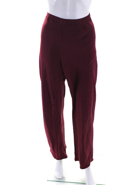 Ronaldus Shamask Womens Elastic Waist High Rise Wide Leg Pants Maroon Silk Sz 1