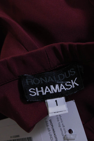 Ronaldus Shamask Womens Elastic Waist High Rise Wide Leg Pants Maroon Silk Sz 1