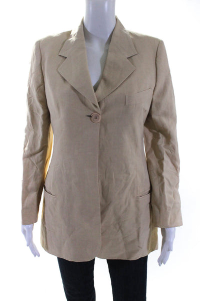 Dolce & Gabbana Womens Woven One Button Blazer Jacket Beige Cotton Size 6