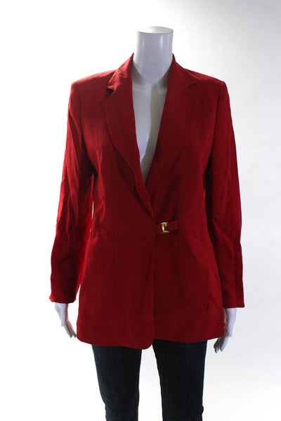 Laurel Womens Notched Collar Crepe Hook & Eye Blazer Jacket Red Size FR 36