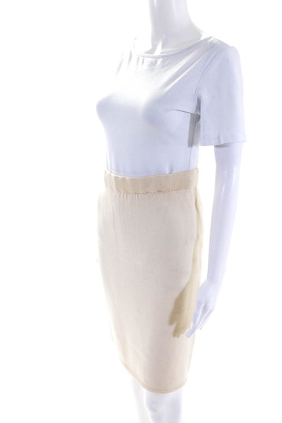 St. John Sportswear Womens Elastic Waistband Knit Pencil Skirt Cream White 2