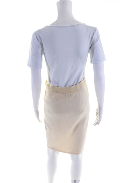 St. John Sportswear Womens Elastic Waistband Knit Pencil Skirt Cream White 2