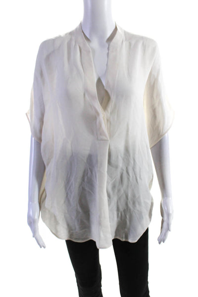 Vince Womens Silk Short Sleeves Button Closure Blouse White Size Medium