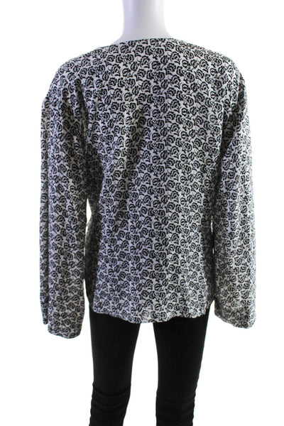 A.L.C. Womens Silk Floral Print Long Sleeves Wrap Blouse White Black Size 10