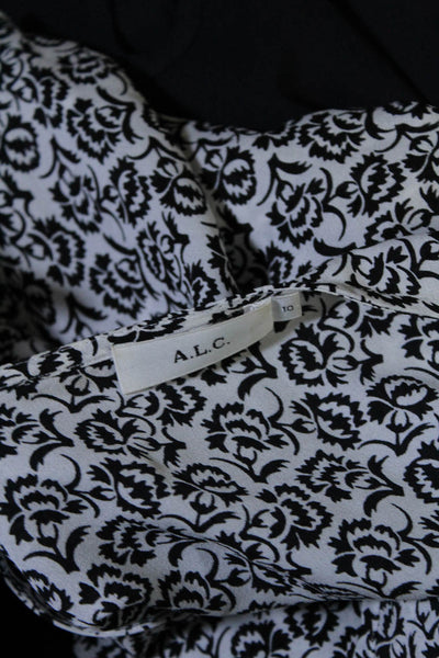 A.L.C. Womens Silk Floral Print Long Sleeves Wrap Blouse White Black Size 10