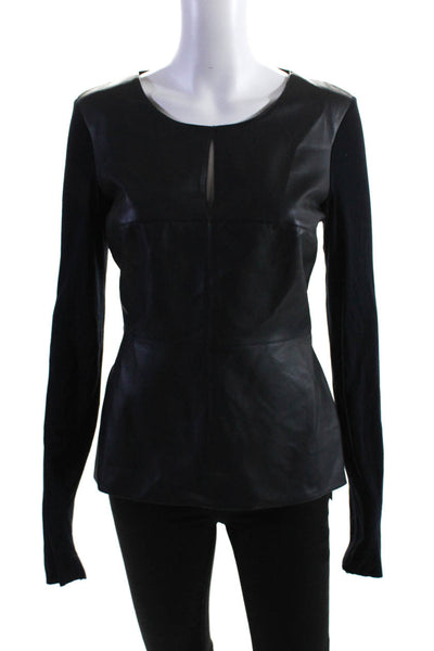 Bailey 44 Womens Faux Leather Long Sleeves Blouse Black Navy Blue Size Large