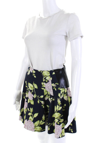 Rag & Bone Womens Cotton Floral Print Ruffled Hem A-Line Skirt Navy Blue Size 0