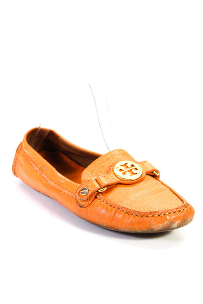 Tory Burch Womens Orange Leather Embellished Slip On Flat Loafer Shoes Size 6.5M