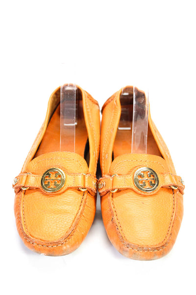 Tory Burch Womens Orange Leather Embellished Slip On Flat Loafer Shoes Size 6.5M