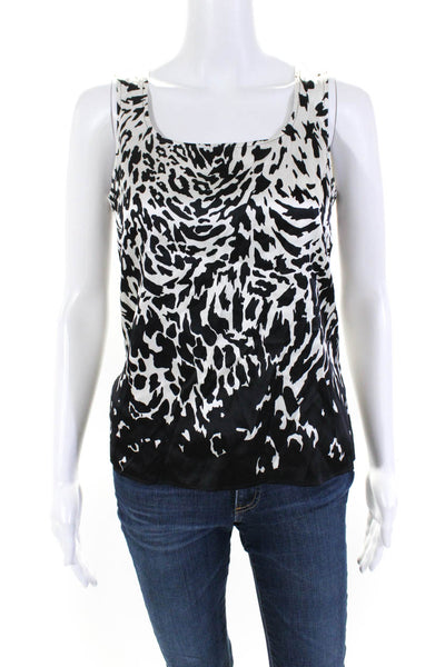 St. John Womens Scoop Neck Animal Printed Silk Tank Top Black White Size Petite