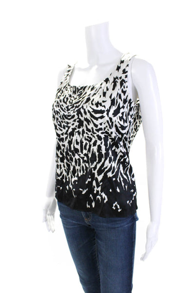 St. John Womens Scoop Neck Animal Printed Silk Tank Top Black White Size Petite