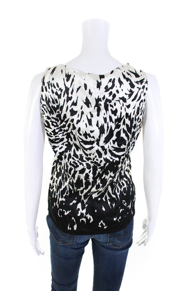 St. John Womens Scoop Neck Animal Printed Silk Tank Top Black White Size Petite