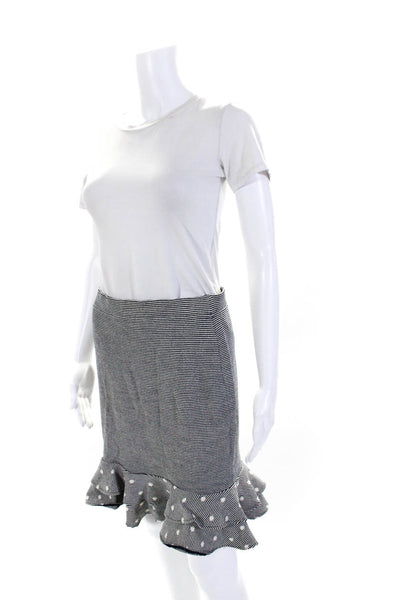 St. John Collection Womens Santana Knit Striped Ruffled Skirt White Black SIze 2