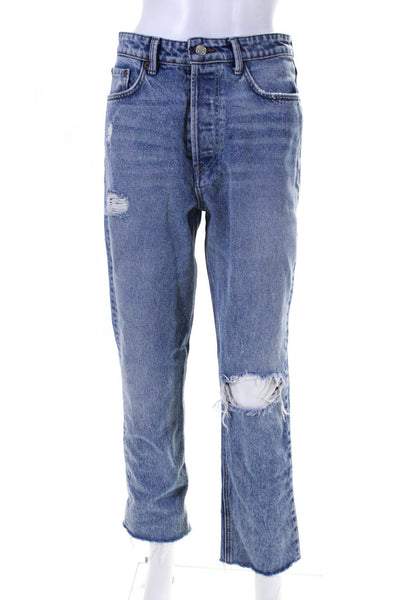 Grlfrnd Womens Cotton Distressed Button Fly High-Rise Skinny Jeans Blue Size 27