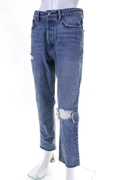 Grlfrnd Womens Cotton Distressed Button Fly High-Rise Skinny Jeans Blue Size 27