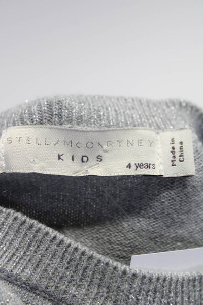 Stella McCartney Kids Girls Glitter Studded Crewneck Sweater Silver Size 4 Years