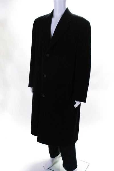 Mark Shale Mens Button Front Notched Lapel Long Coat Black Wool Size 44L