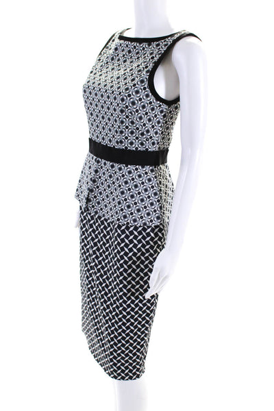 Karen Millen Womens Zip Up Scoop Neck Layered Abstract Dress Black White Size 8