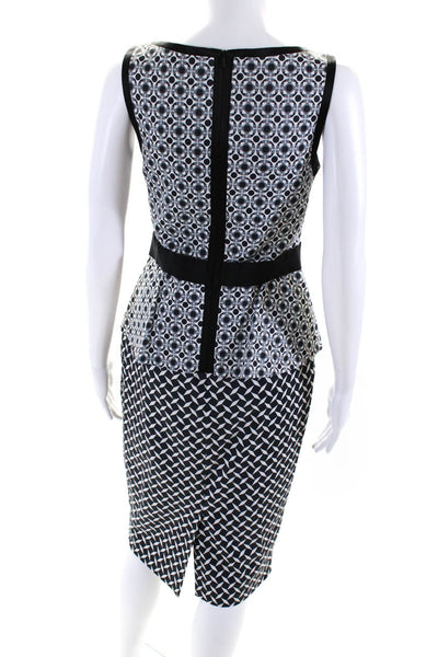 Karen Millen Womens Zip Up Scoop Neck Layered Abstract Dress Black White Size 8
