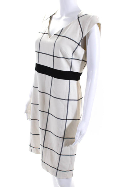 Karen Millen Womens Back Zip V Neck Check Sheath Dress White Black Size 8