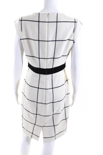 Karen Millen Womens Back Zip V Neck Check Sheath Dress White Black Size 8