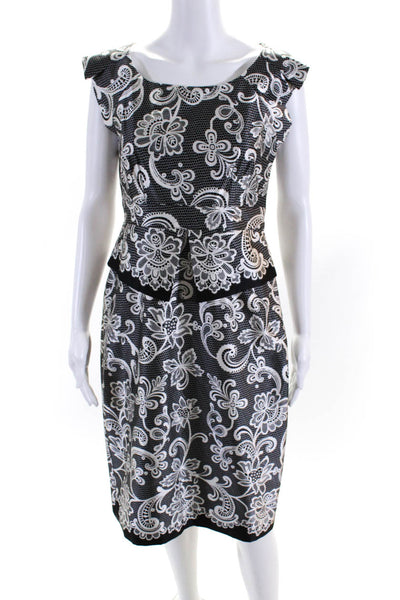 Karen Millen Womens Side Zip Scoop Neck Silk Floral Dress Black White Size 8