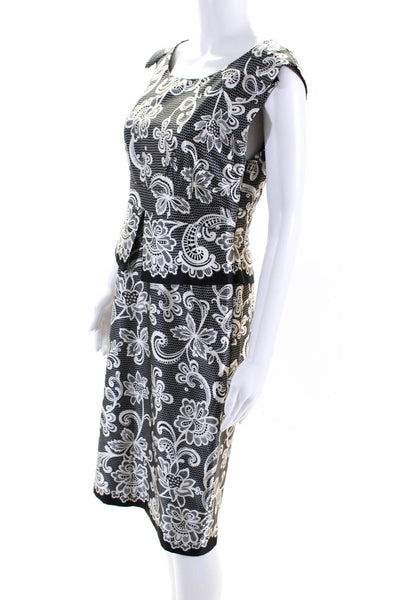 Karen Millen Womens Side Zip Scoop Neck Silk Floral Dress Black White Size 8