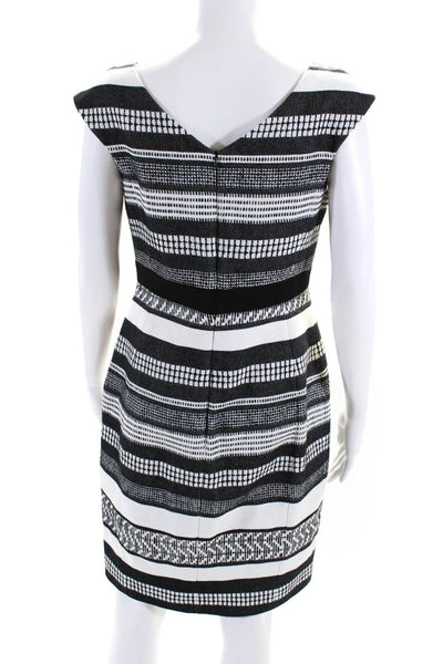 Karen Millen Womens Back Zip Square Neck Striped Woven Dress White Black Size 8