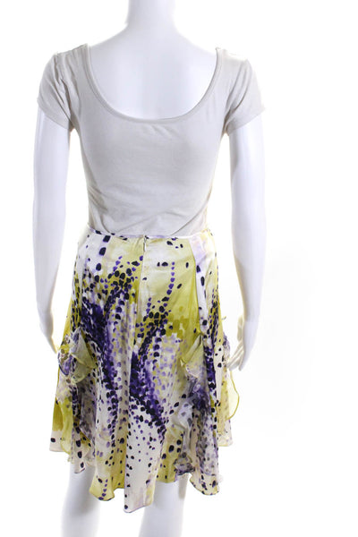 St. John Womens Chiffon Ruffle Spotted Ruffle Flare Skirt Green Purple Size 2
