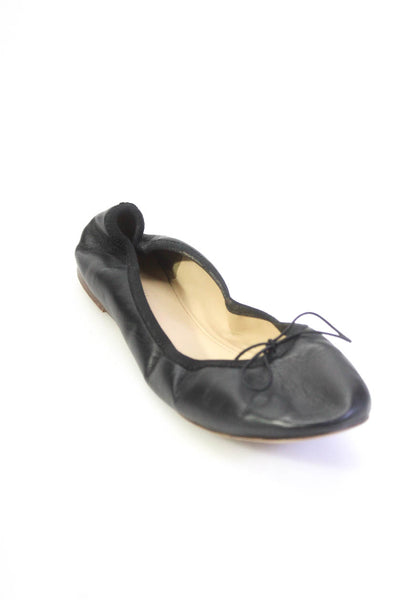 J Crew Womens Leather Flat Heel Scrunch Ankle Ballet Flats Black Size 7.5US