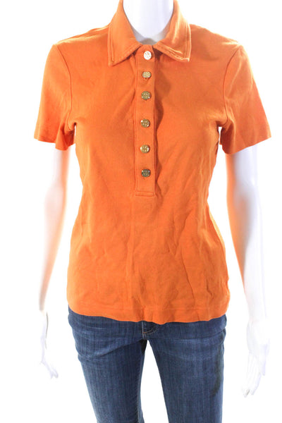 Tory Burch Womens Solid Orange Cotton Short Sleeve Collar Polo Shirt Size M