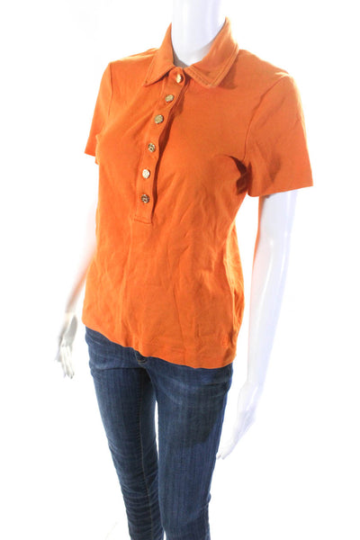 Tory Burch Womens Solid Orange Cotton Short Sleeve Collar Polo Shirt Size M