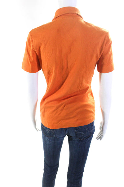 Tory Burch Womens Solid Orange Cotton Short Sleeve Collar Polo Shirt Size M