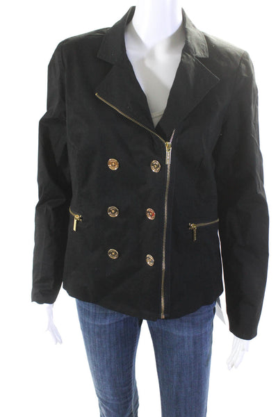 Michael Michael Kors Womens Double Breasted Jacket Black Cotton Size 10