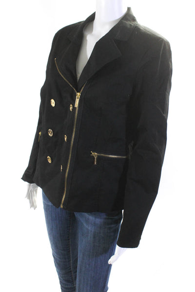 Michael Michael Kors Womens Double Breasted Jacket Black Cotton Size 10