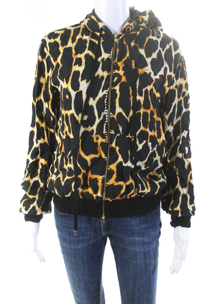 Gizia Gold Womens Animal Print Jeweled Hooded Jacket Brown Black Size EUR 36