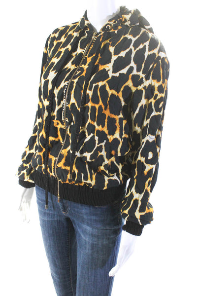 Gizia Gold Womens Animal Print Jeweled Hooded Jacket Brown Black Size EUR 36