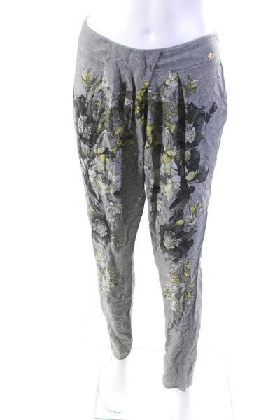 Gizia Womens Floral Print Pleated Front Trousers Gray Size EUR 36