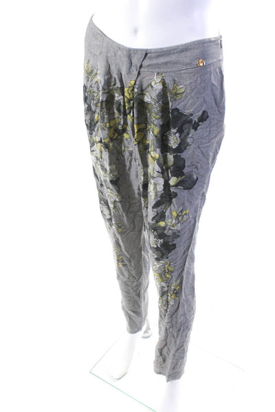 Gizia Womens Floral Print Pleated Front Trousers Gray Size EUR 36