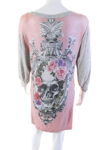 Gizia Gold Womens Skull Floral Print Shirt Dress Pink Grey Size EUR 36