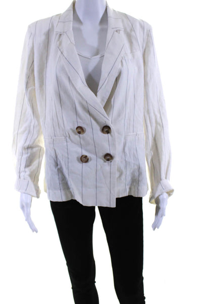 Heartloom Womens Linen Pinstriped Double Breasted Jacket White Black Size Large