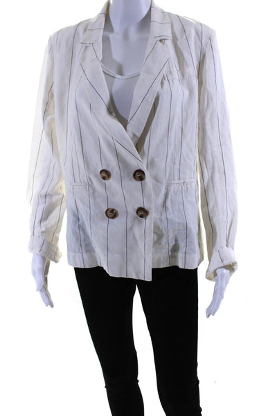 Heartloom Womens Linen Pinstriped Double Breasted Jacket White Black Size Large