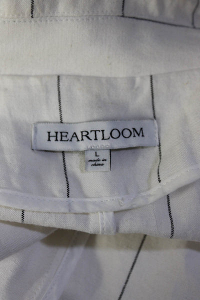 Heartloom Womens Linen Pinstriped Double Breasted Jacket White Black Size Large