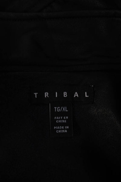 Tribal Womens Faux Leather Full Zipper Jacket Black Size Extra Large