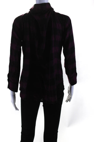 Bailey 44 Womens Linen Blend Plaid Button Down Shirt Purple Black Size Medium